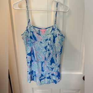 Lilly Pulitzer Coral Top: Bay Blue Into the Deep Size M